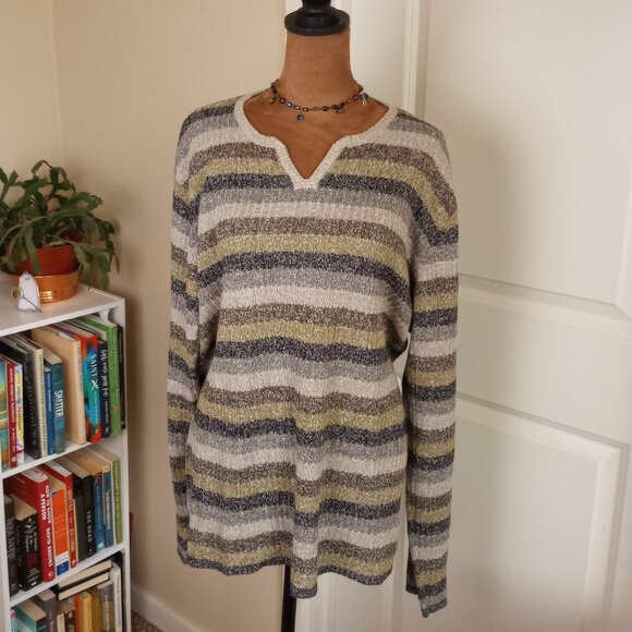 Kenneth Cole 90s Grunge Linen Blend Sweater – Striped Knit Pullover – 90s Y2K - Picture 1 of 5